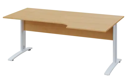 CRK 28 - 186 stůl kancelářský, rohový, pravý, kovová podnož bílá, deska 25 mm, široký 1800 mm, javor horský